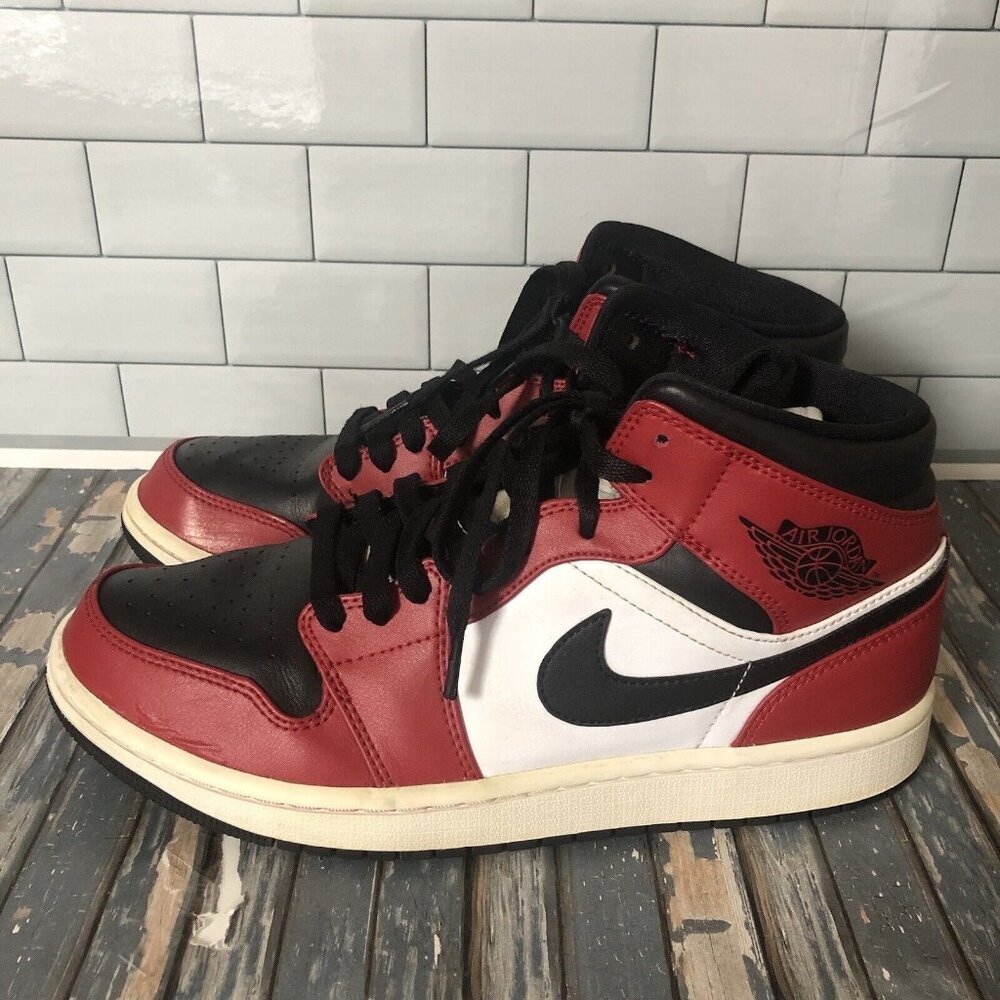 Nike Air Jordan 1 Mid Chicago Black Toe Men's Shoes US Sz 9